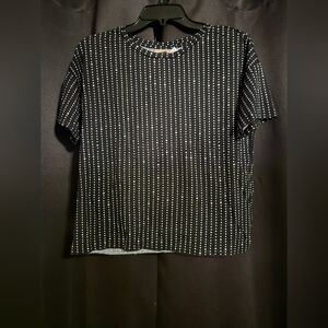Style & Co Black White Polka Dot Short Sleeve Blouse | Size M